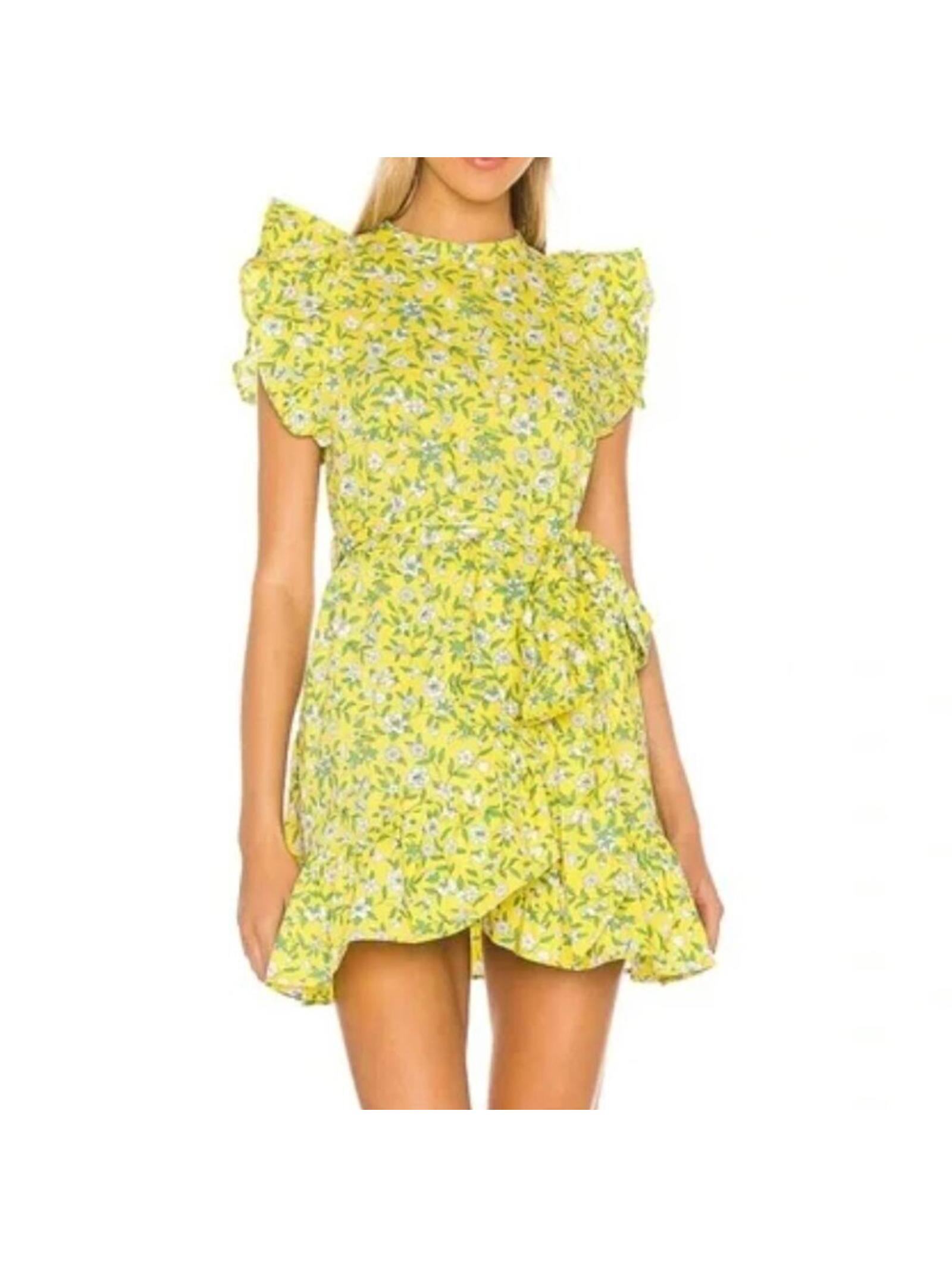 Banjanan Audrey Sprig Aurora Yellow Floral Cotton Mini Dress Size S Nwt